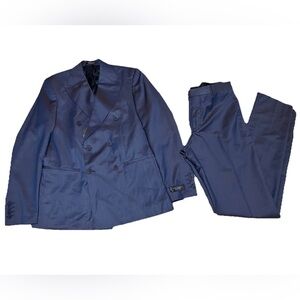 NWT Fernando Mens Wool Suit Blazer Double Breasted & Pants Blue/Purple Gradient